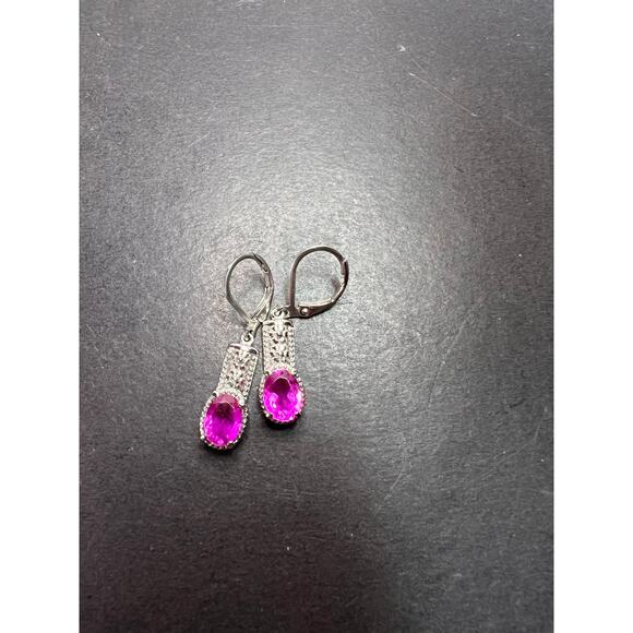 NEW Orchid quartz dangle lever back earrings in stainless steel - Picture 3 of 11